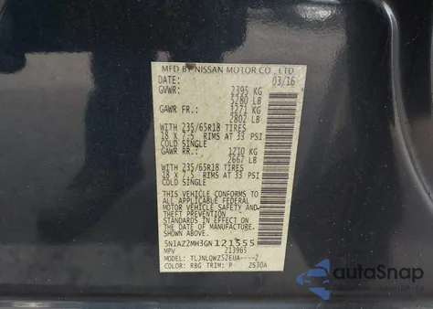 2016 Nissan Murano Sv из США, поврежденный, VIN 5N1AZ2MH3GN121555